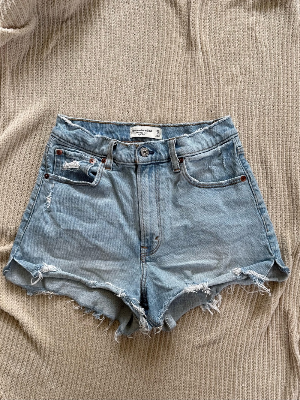 Abercrombie Fitch High Rise Denim Cutoff Shorts Distressed Frayed Light Wash 25